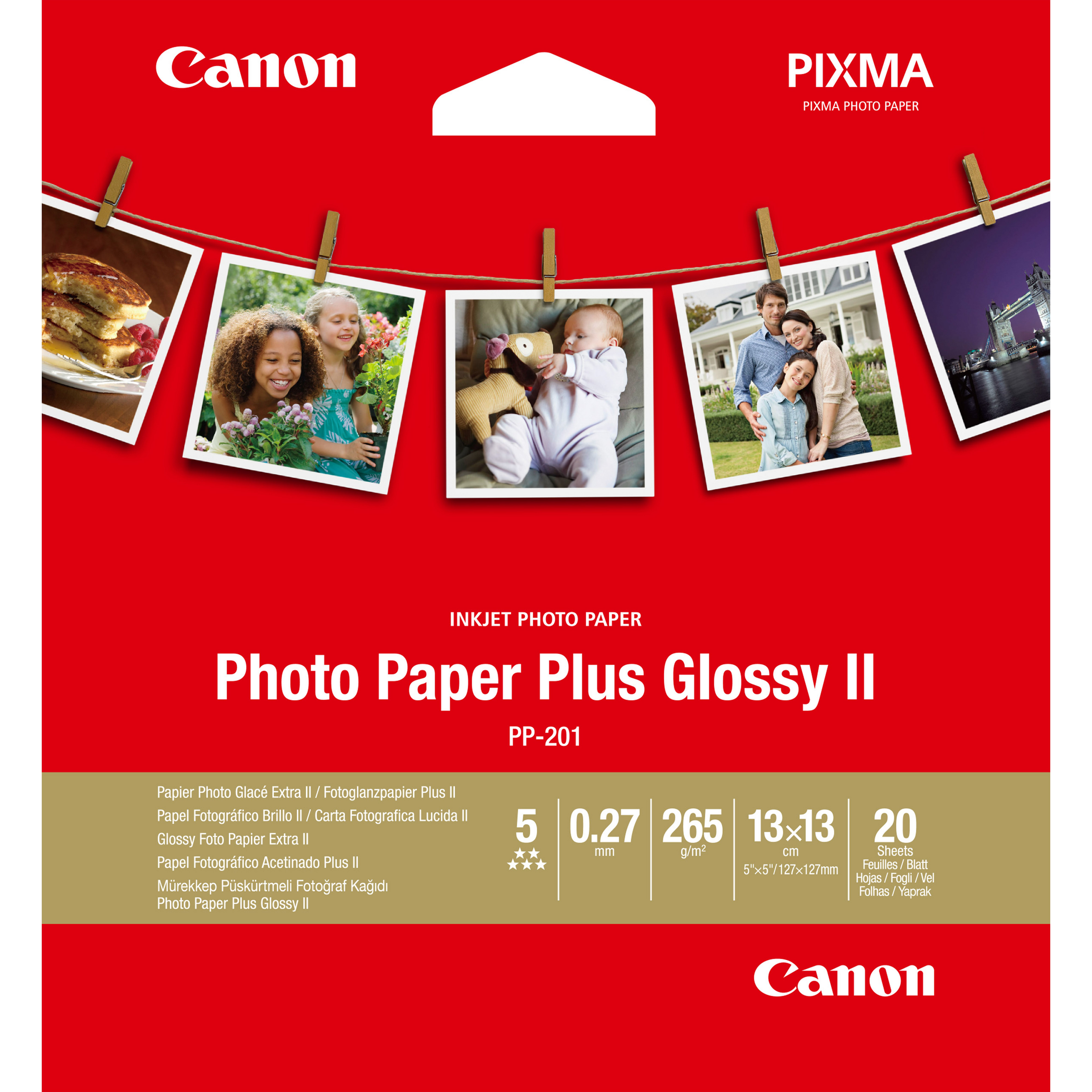 Image of Canon PP-201 Glossy II Photo Paper Plus 5x5" - 20 Sheets