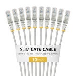 StarTech.com 50cm Gray Slim CAT6 Cable, 10 Pack, Snagless, 100W PoE, UTP, LSZH, 28AWG Pure Bare Copper Wire, Slim RJ45 Network Patch Cord w/Strain Reliefs, Individually Tested