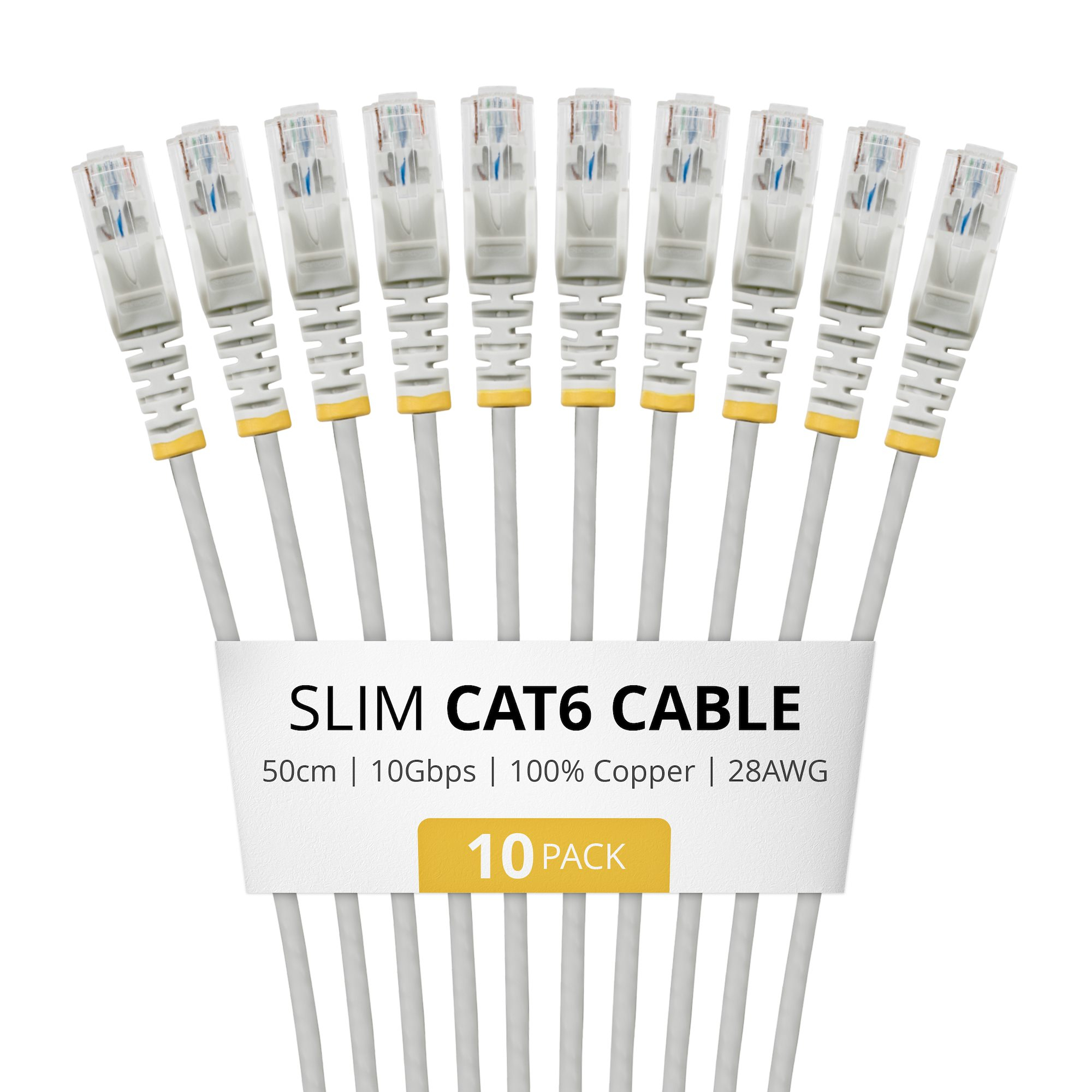 StarTech.com 50cm Gray Slim CAT6 Cable. 10 Pack. Snagless. 100W PoE. U