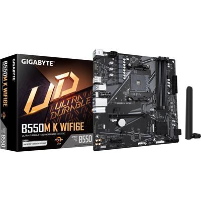 Gigabyte B550M K WIFI6E AMD AM4 Socket Motherboard, Micro-ATX, 4x DDR4 Slots, 2x M.2 Socket, GbE LAN, Wi-Fi 6E, 1x DisplayPort / 1x HDMI Port
