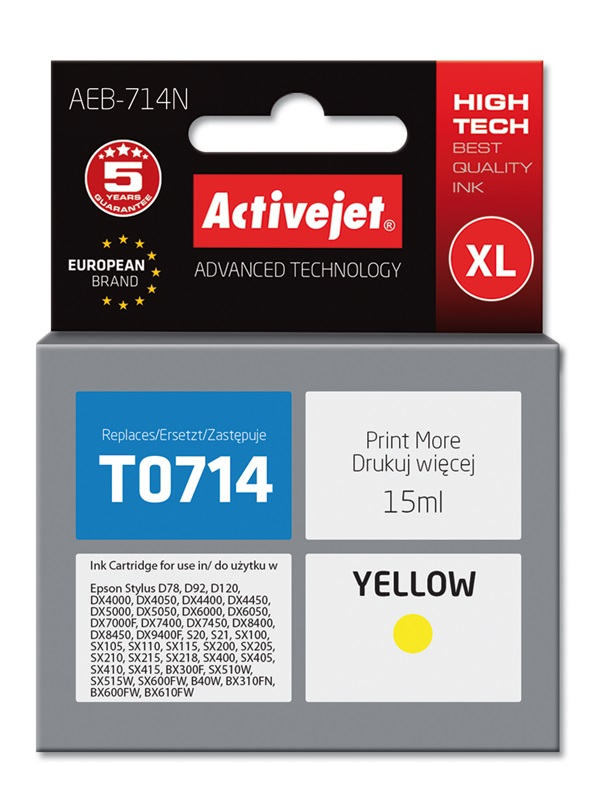 Activejet AEB-714 ink (replacement for Epson T0714, T0894; Supreme; 15 ml; yellow)