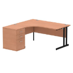Dynamic Impulse W1600 x D1200 x H730mm Left Hand Crescent Desk Cantilever Leg With D600mm Desk High Pedestal Beech Finish Black Frame - I004398 DD