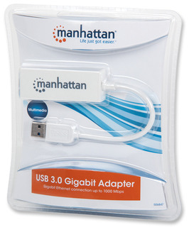 Manhattan USB-A Gigabit Adapter, 10/100/1000 Mbps Network, Ethernet, RJ45, White, Blister