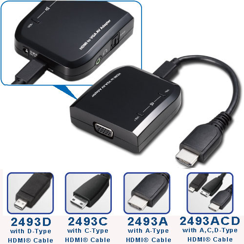 Videk HDMI to VGA Adapter (with Audio) with Micro D-Type HDMI Cable