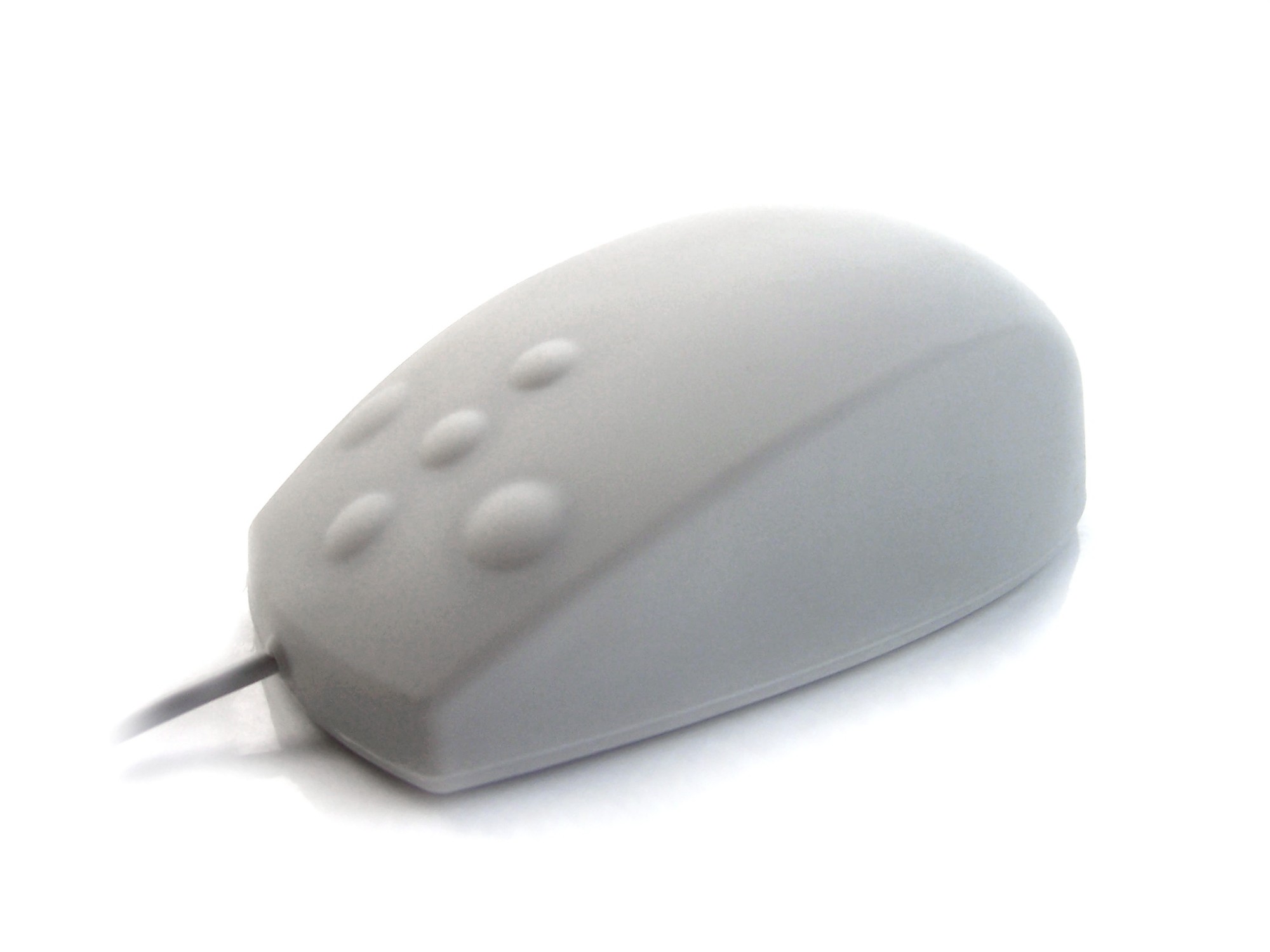 Accuratus Accumed MOUNA-SIL-CWHHY; fully sealed silicon off-white USB mouse made up of a Rigid Silicone chassis with NanoArmour 2 layer antibacterial protection impregnated into the silicone and coated on the surface. IP 67 rated it is dust- water and che