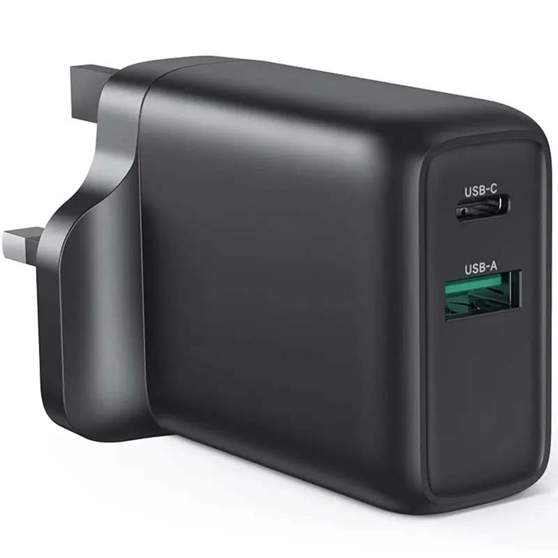 Image of FDL 2 PORT 1X USB A QC3 & 1 X USB-C PD MAINS CHARGER 38W - BLACK