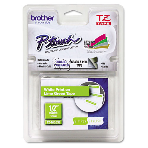 Brother TZE-MQG35 DirectLabel white on green Laminat 12mm x 5m for Brother P-Touch TZ 3.5-18mm/6-12mm/6-18mm/6-24mm/6-36mm