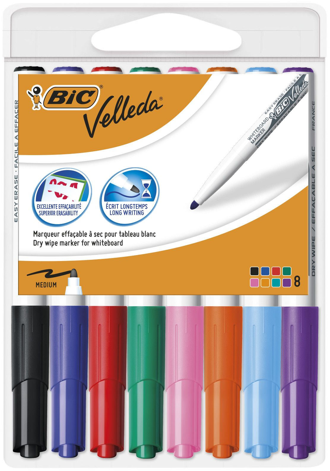BIC Velleda 1741 marker 8 pc(s) Bullet tip Black, Blue, Brown, Green, Orange, Pink, Red, Yellow
