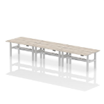 Dynamic Air Back-to-Back W1600 x D600mm Height Adjustable Sit Stand 6 Person Bench Desk With Cable Ports Grey Oak Finish Silver Frame - HA02258 DD