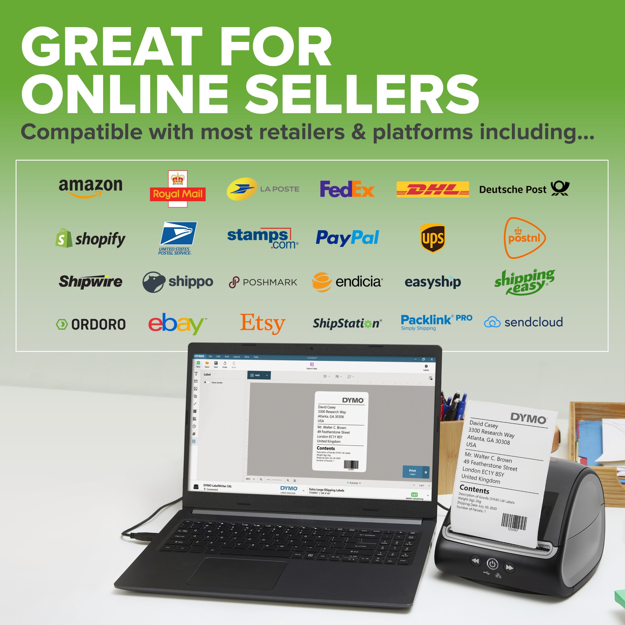 DYMO LabelWriter 5XL Label Printer | Automatic Label Recognition | Label Maker that prints Extra-Wide Shipping Labels from AmazonRoyal Mail & More | Perfect for eCommerce Sellers | UK 3 Pin Plug