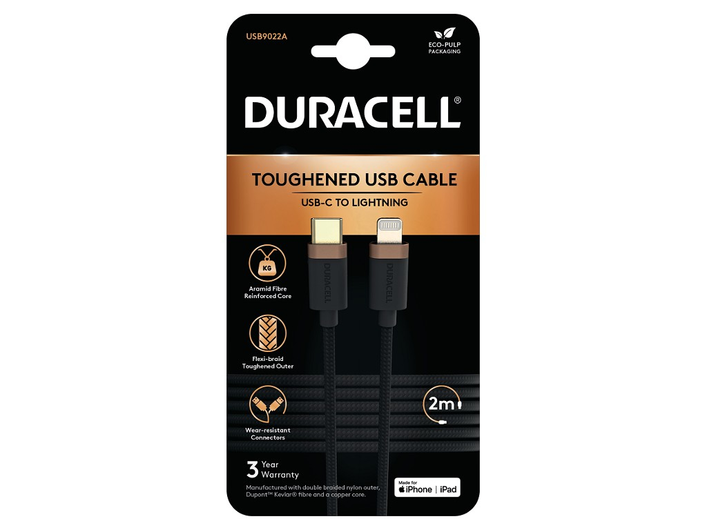 Duracell USB9022A lightning cable Black