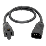 Tripp Lite Universal AC Power Adapter Cord Lead Cable, 10A, 18AWG (IEC-320-C14 to NEMA 5-15R), 0.61 m (2-ft.)