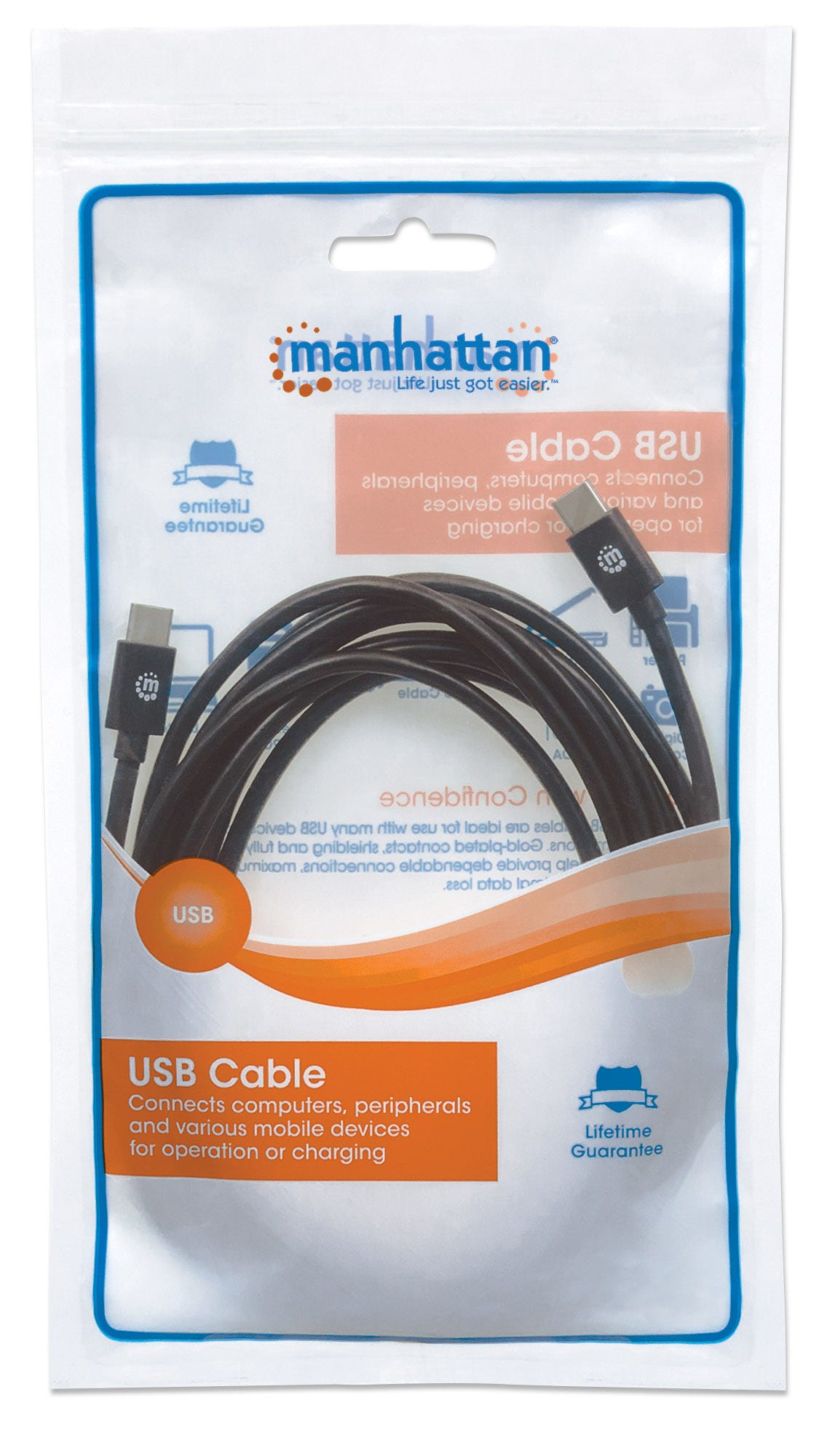 Manhattan USB-C to USB-C Cable, 3m, Male to Male, 480 Mbps (USB 2.0), Black, Polybag