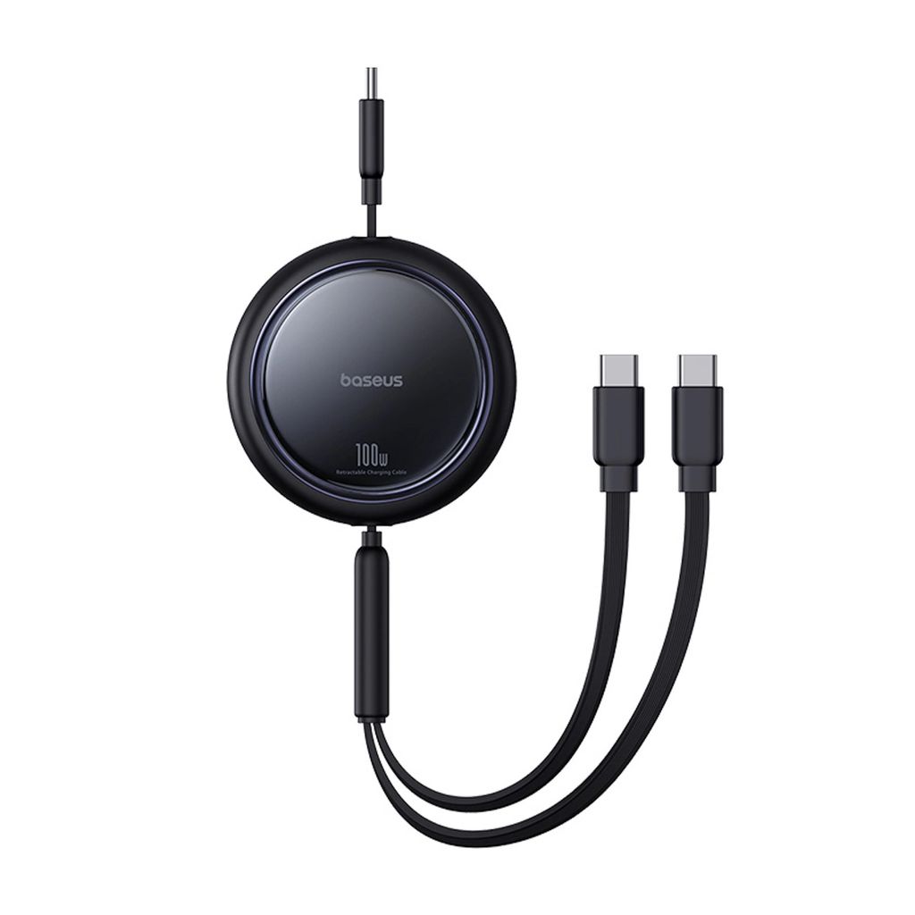 EU Product - USB-C Retractable Cable to 2x USB-C 100W, 1m - Black thumbnail