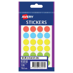 AVERY 932292 MULTI PURPOSE STICKERS CIRCLE 16MM MULTI COLOURED PACK 140