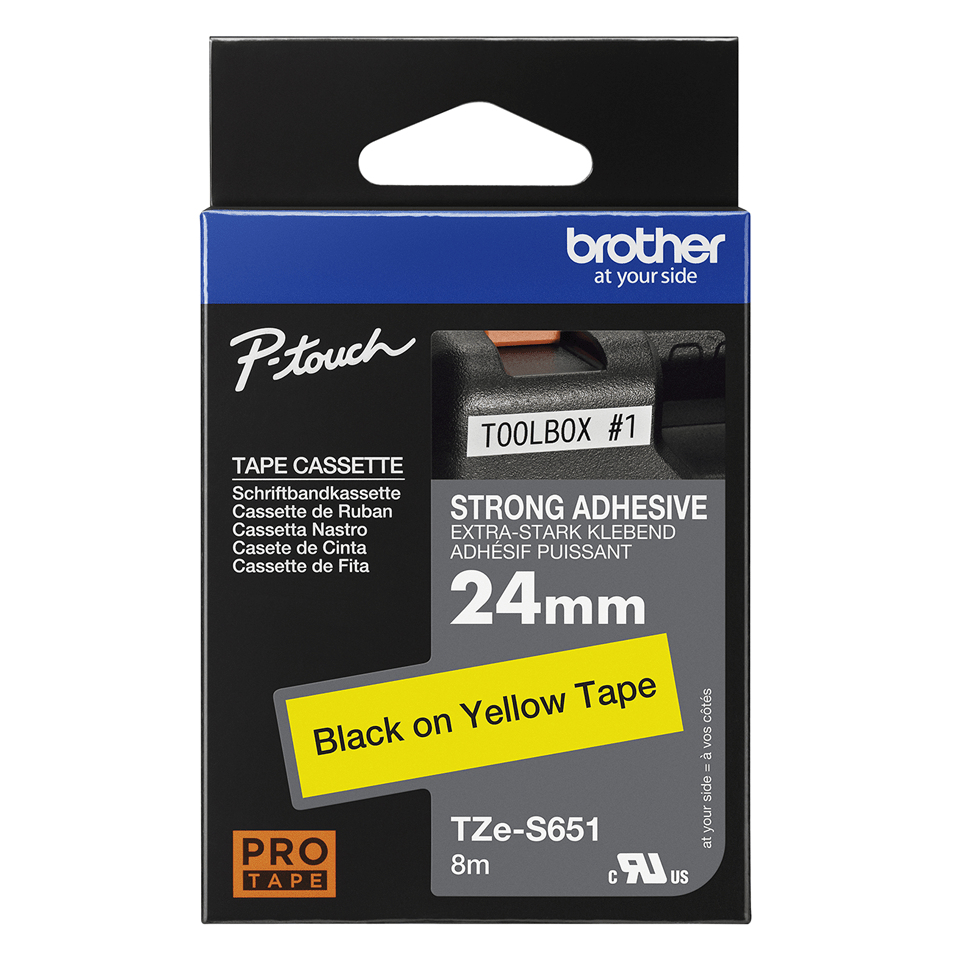 Brother TZE-S651 DirectLabel black on yellow extra strong Laminat 24mm x 8m for Brother P-Touch TZ 3.5-24mm/HSE/36mm/6-24mm/6-36mm