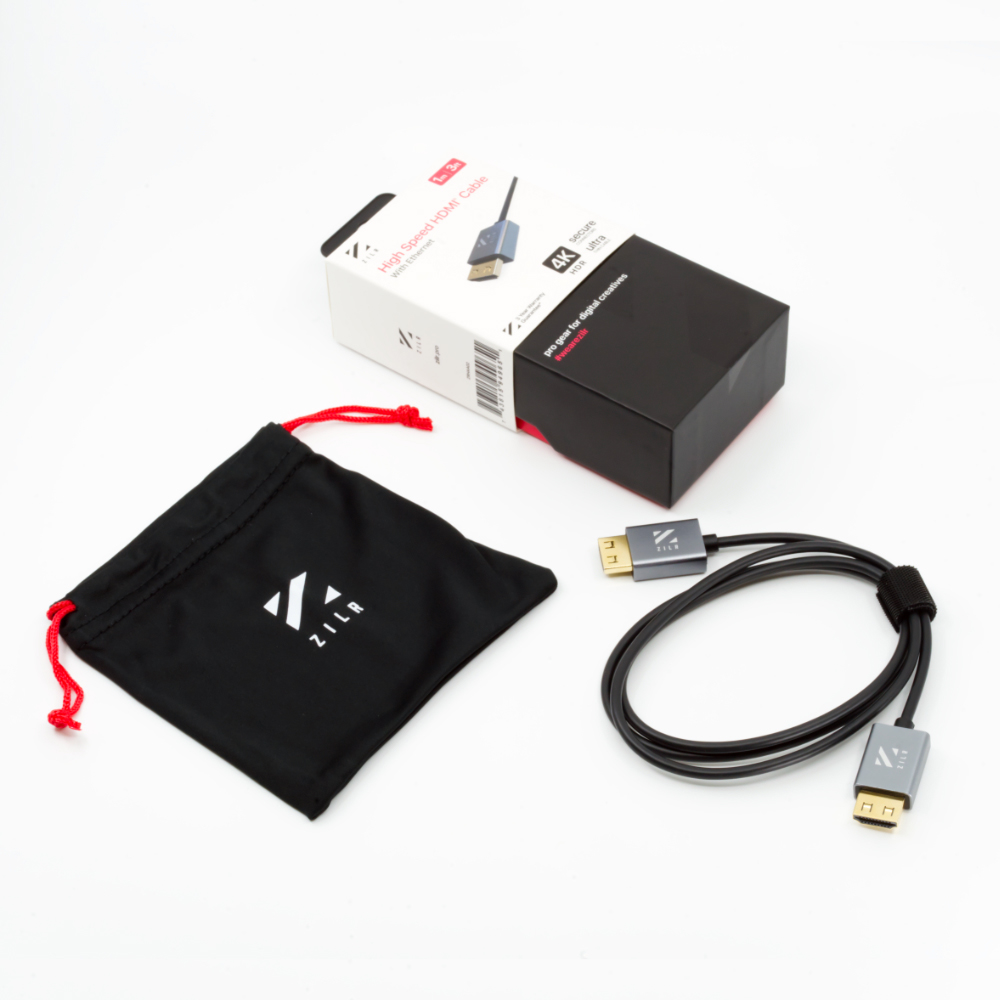 Zilr High Speed HDMI Cable with Ethernet (Hyper-Thin 4Kp60 Secure Type-A) 1m / 3.3ft