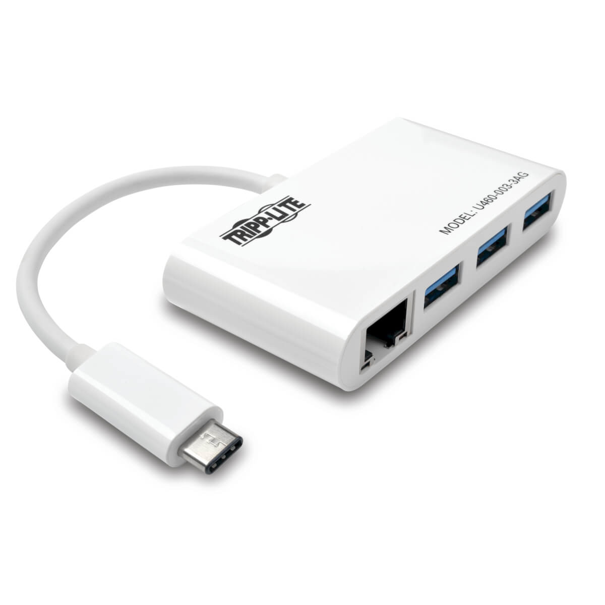 Image of Tripp Lite U460-003-3AG 3-Port USB 3.x (5Gbps) Hub with LAN Port,...