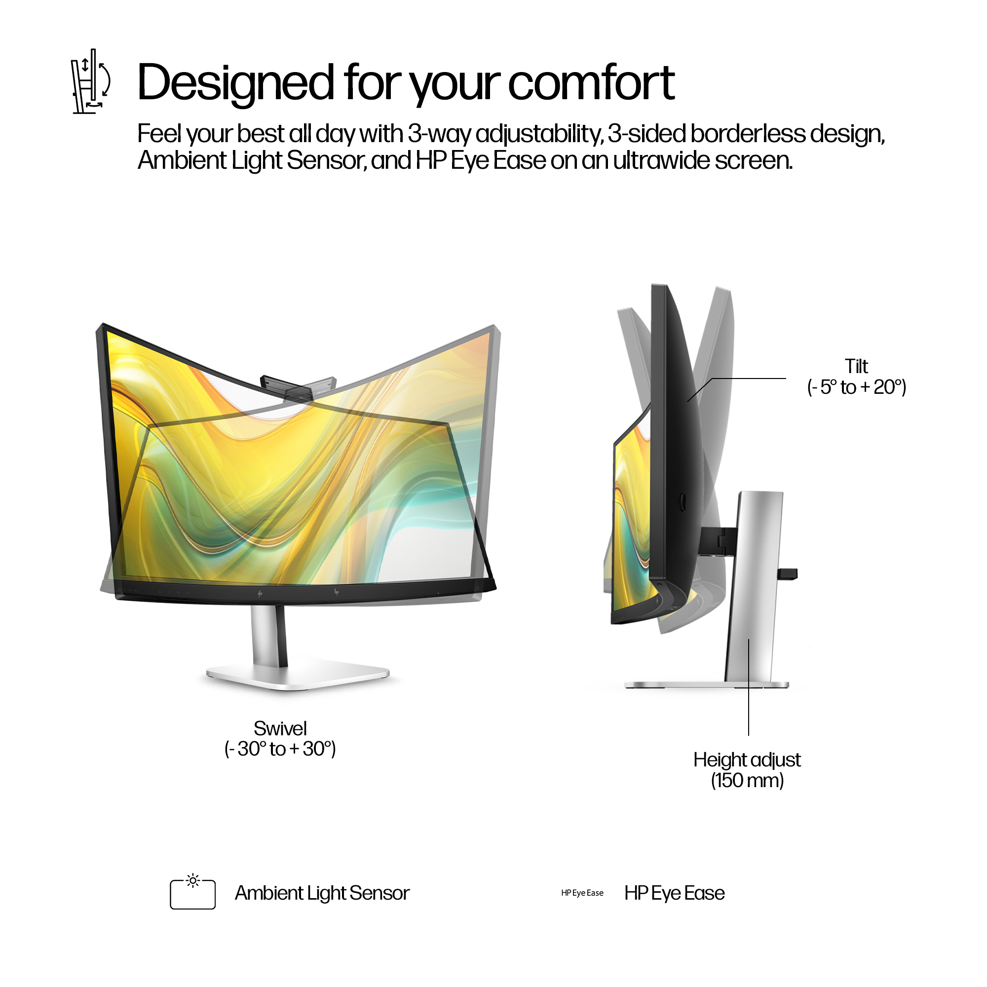 HP Series 5 Pro 34 Inch WQHD USB C Conferencing Monitor 534pm 1922 