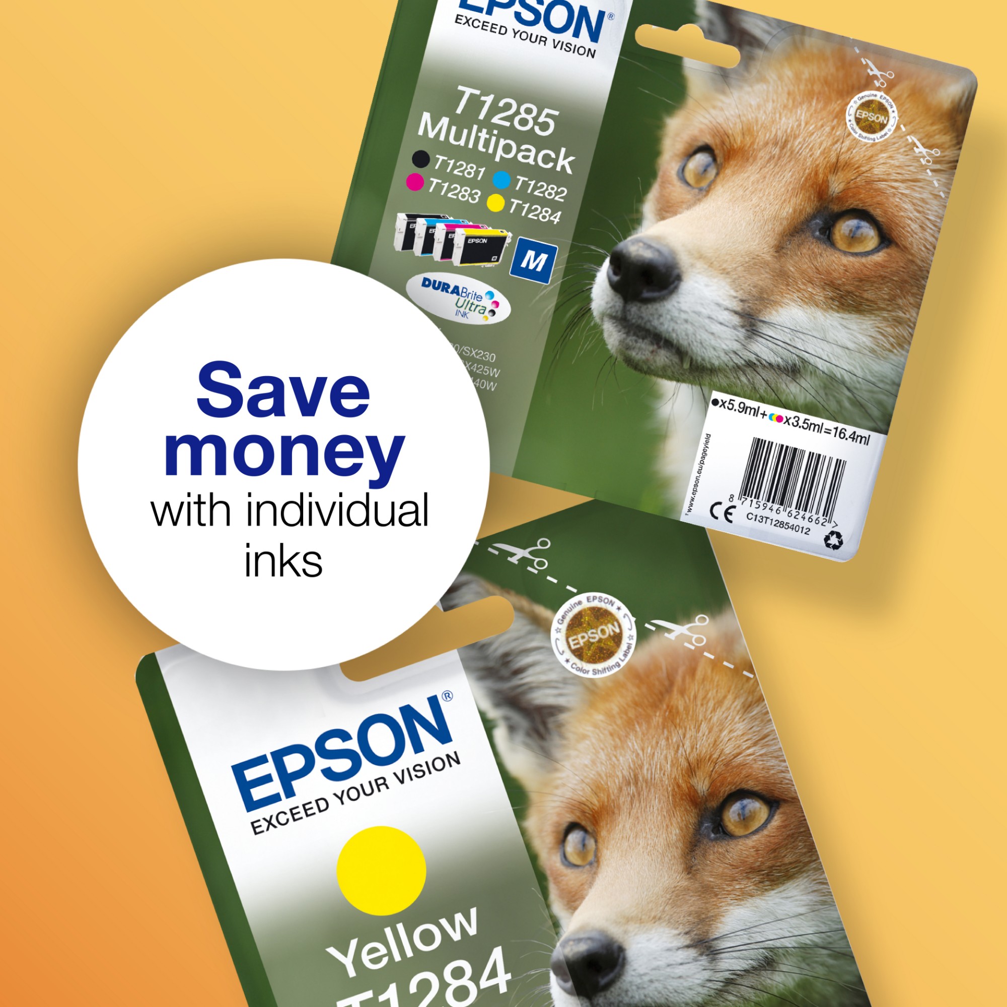 Epson T1285 Fox DURABrite Ultra Ink Cartridge CMYK Multipack C13T12854012
