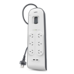 New Genuine Belkin 6 Outlet Surge Protector 6x AC, 2x USB 2.4A, 650 J With 2m Cord With 2 USB Ports (2.4A)