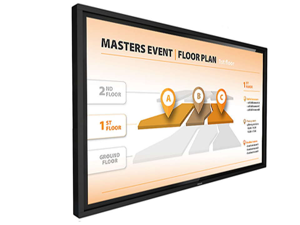 Philips 43BDL3452T/00 Signage Display Digital signage flat panel 109.2 cm (43") VA Wi-Fi 400 cd/m² 4K Ultra HD Touchscreen Built-in processor Android 8.0