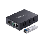 StarTech.com Gigabit Ethernet Copper-to-Fiber Media Converter, SM LC, 20km, 10/100/1000 Mbps, RJ45 to LC, Full Metal, 9K Jumbo Frames, TAA Compliant