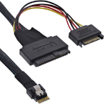 InLine Slim SAS cable, SFF-8654 to U.2 SFF-8639 + SATA power, 24Gb/s, 0.5m