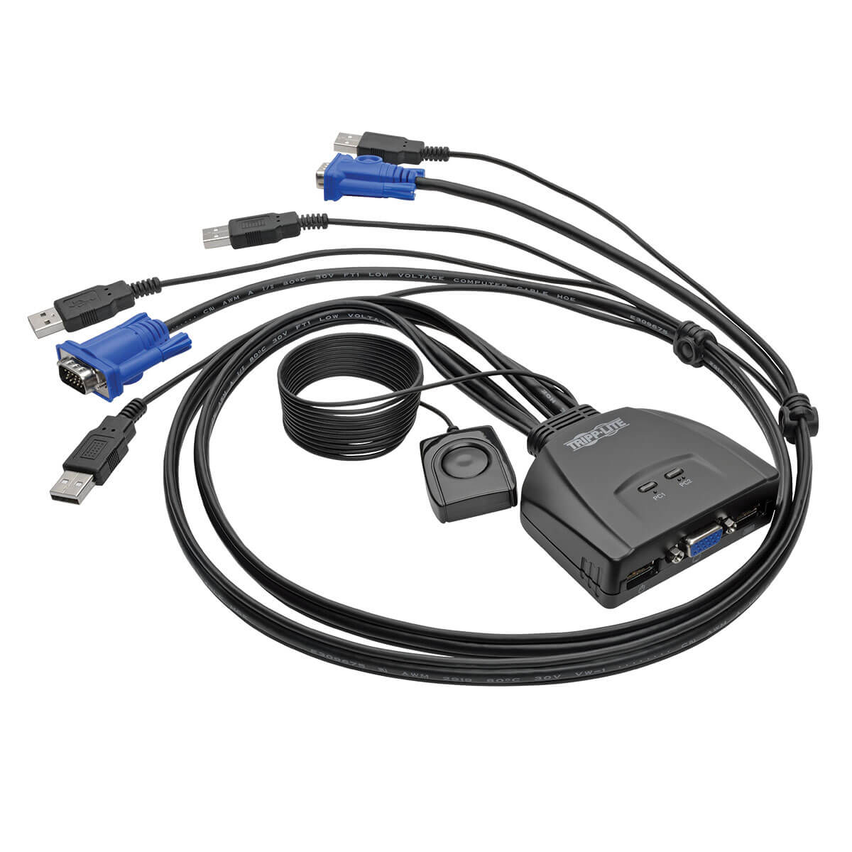 Image of Tripp Lite B032-VU2 2-Port USB/VGA Cable KVM Switch with Cables...