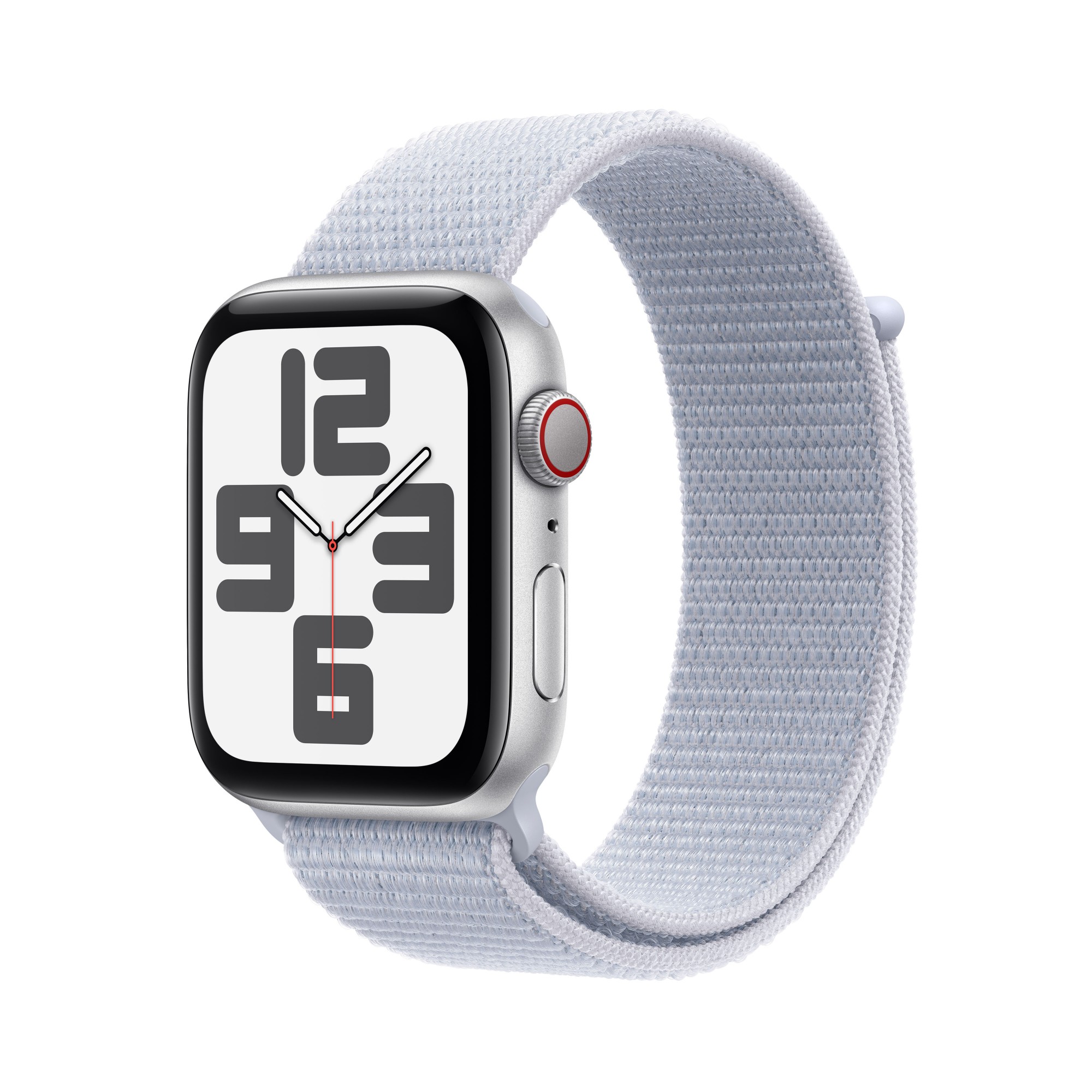 Apple Watch SE (GPS + Cellular) - 2nd generation - 44 mm - silver aluminium - smart watch with sport loop - soft double-layer nylon - blue cloud - wrist size: 130-200 mm - 32 GB - LTE, Wi-Fi 4, Bluetooth - 4G - 33 g