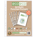 Eco Eco A4 100% Recycled Bag Multi Punched Pockets - Pack of 25