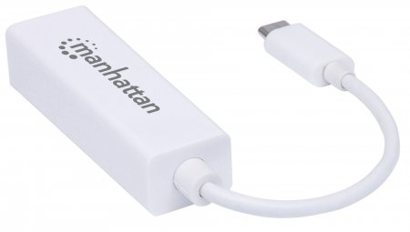 Manhattan USB-C to Gigabit (10/100/1000 Mbps) Network Adapter, White, Equivalent to Startech US1GC30W, supports up to 2 Gbps full-duplex transfer speed, RJ45, Three Year Warranty, Blister