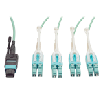 Tripp Lite N844-05M-8LC-PT MTP/MPO Fan-out Cable with Push/Pull Tab Connectors, MTP/MPO to 4xLC, 40GbE, 40GBASE-SR4,OM3 Plenum-rated - Aqua, 5M (16.4 ft.)