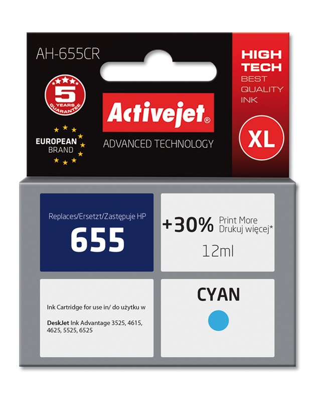 Activejet AH-655CR ink (replacement for HP 655 CZ110AE; Premium; 12 ml; cyan)