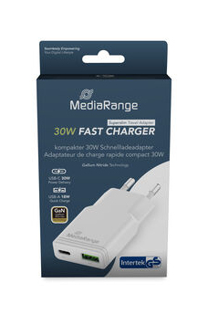 MediaRange EU Product - Ladeger+?t 30W 2-Port 1x USB-A/1x USB-C GaN  wei+?