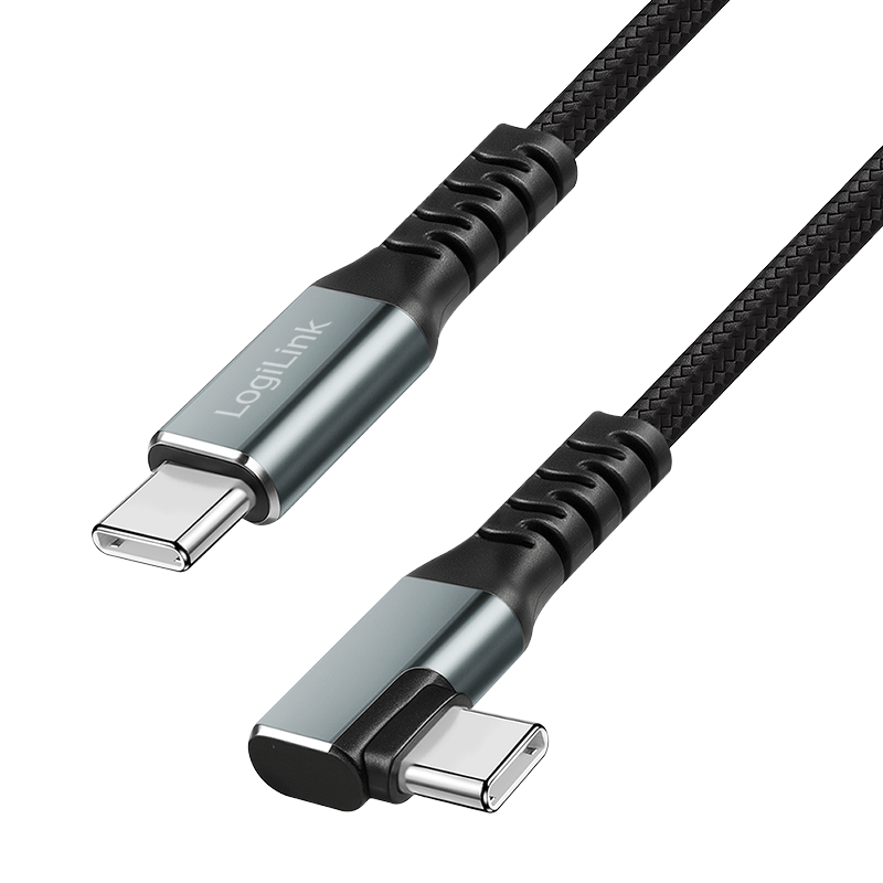 LogiLink USB 3.2 Gen2 Type-C cable, C/M 90� to C/M, 10 Gbps, 100W, 4K, black, 0.5 m