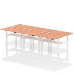 Dynamic Air Back-to-Back W1200 x D800mm Height Adjustable Sit Stand 6 Person Bench Desk With Cable Ports Beech Finish White Frame - HA01786 DD