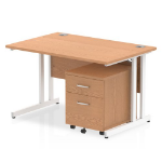 Dynamic Impulse Cantilever Straight Office Desk W1200 x D800 x H730mm Oak Finish White Frame With 2 Drawer Mobile Pedestal - I003904 DD