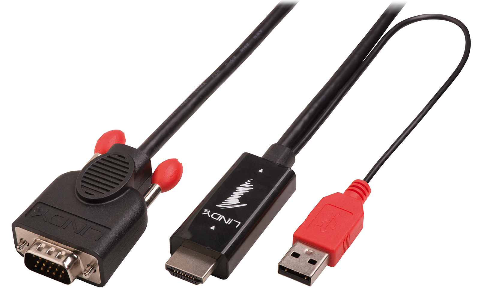 Lindy 41457 video cable adapter 0.1 m VGA (D-Sub) HDMI + USB Black