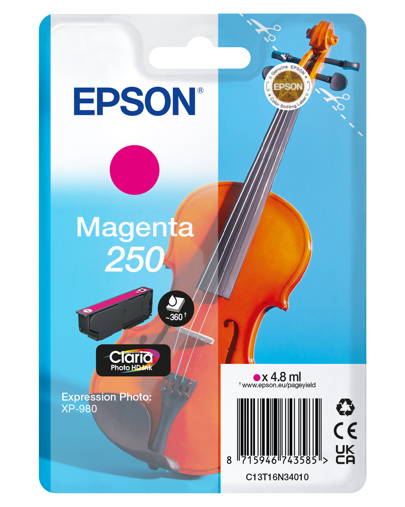 Image of Epson C13T16N34010/250 Ink cartridge magenta. 360 pages 4.8ml for Epso