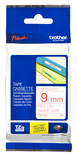 Image of Brother TZE-222 DirectLabel red on white Laminat 9mm x 8m for...