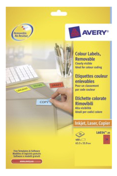 Image of Avery L6034-20 self-adhesive label Red 24 pc(s)
