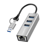 LogiLink USB 3.2 Gen1 Hub, 3-port, with Gigabit Ethernet Adapter, USB-A+C, aluminum