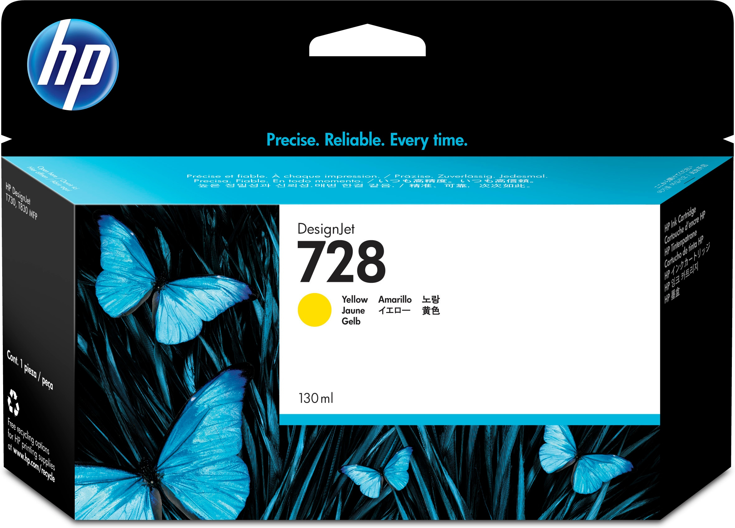 Image of HP F9J65A/728 Ink cartridge yellow 130ml for HP DesignJet T 730/830