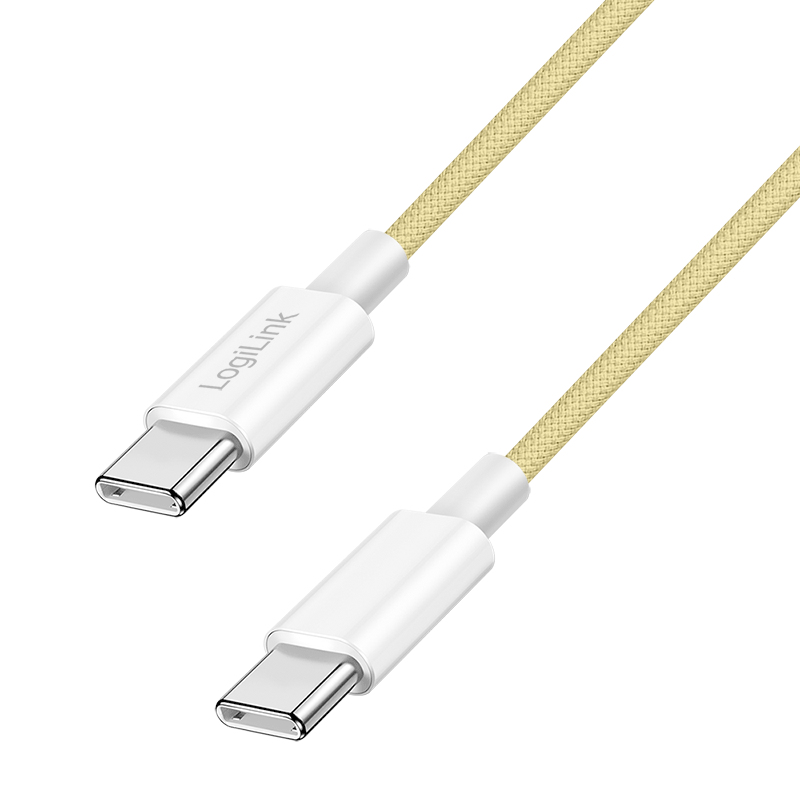 LogiLink USB 2.0 Type-C cable, C/M to C/M, nylon jacket, 60W, yellow, 1.5 m