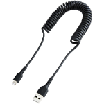 StarTech.com 1 m USB till Lightning-kabel, MFi-certifierad, iPhone-spiralladdarkabel, svart, TPE-mantel med slitstark aramidfiber, kraftig Lightning-spiralkabel