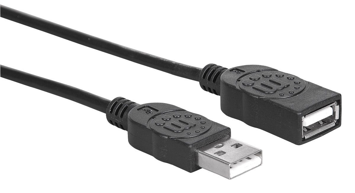 Manhattan USB-A to USB-A Extension Cable, 1.8m, Male to Female, 480 Mbps (USB 2.0), Black, Polybag