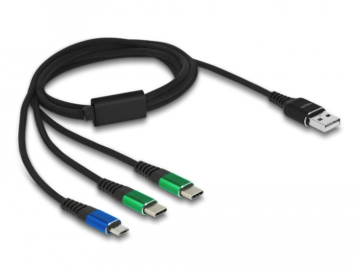 EU Product - USB Ladekabel 3 in 1 Typ-A zu Micro USB/ 2x USB 1 m thumbnail