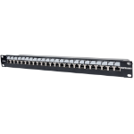 Intellinet Patch Panel, Cat6, FTP, 24-Port, 1U, Shielded, Locking Function, Top Entry Punch Down, Black & Silver