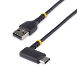 StarTech.com 15 cm rätvinklig USB A till C-laddningskabel - Kraftig USB-C-kabel för snabb laddning - Svart USB 2.0 A till Type-C - Robust aramidfiber - 3 A - Kort USB-laddningssladd